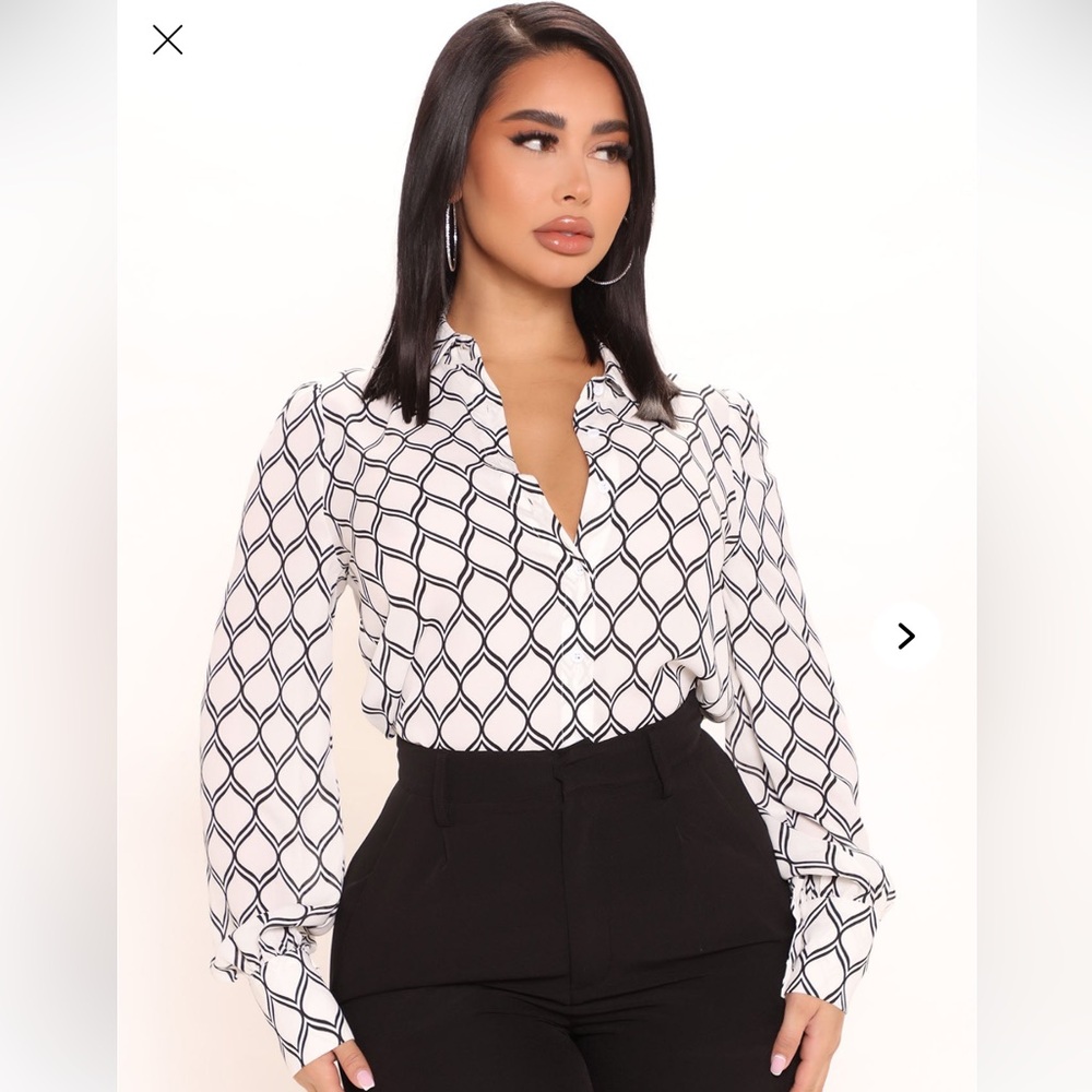 Geometric Black and White Women's Top